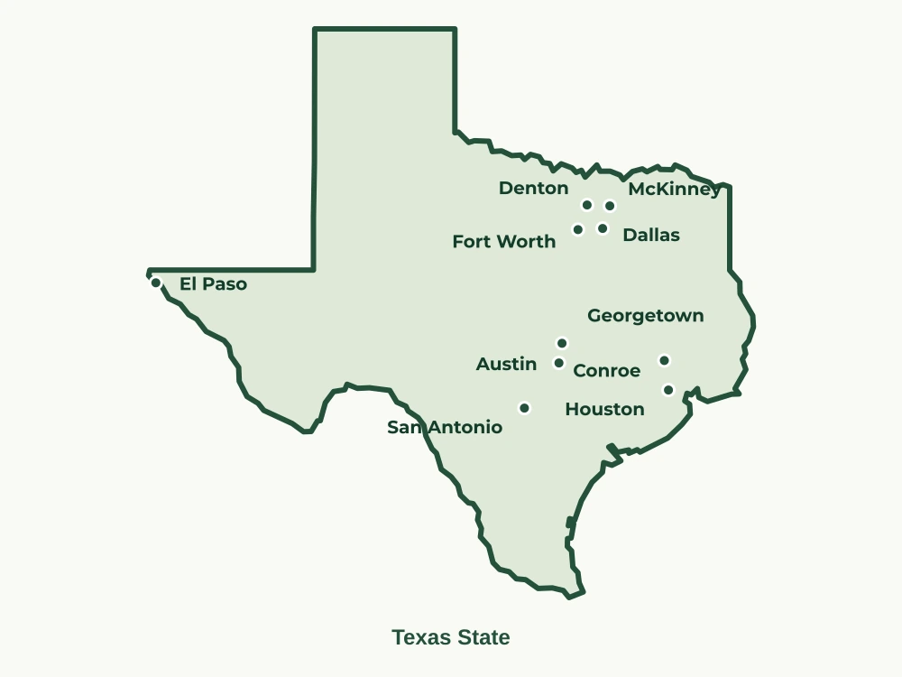 Map of Texas State showing major cities